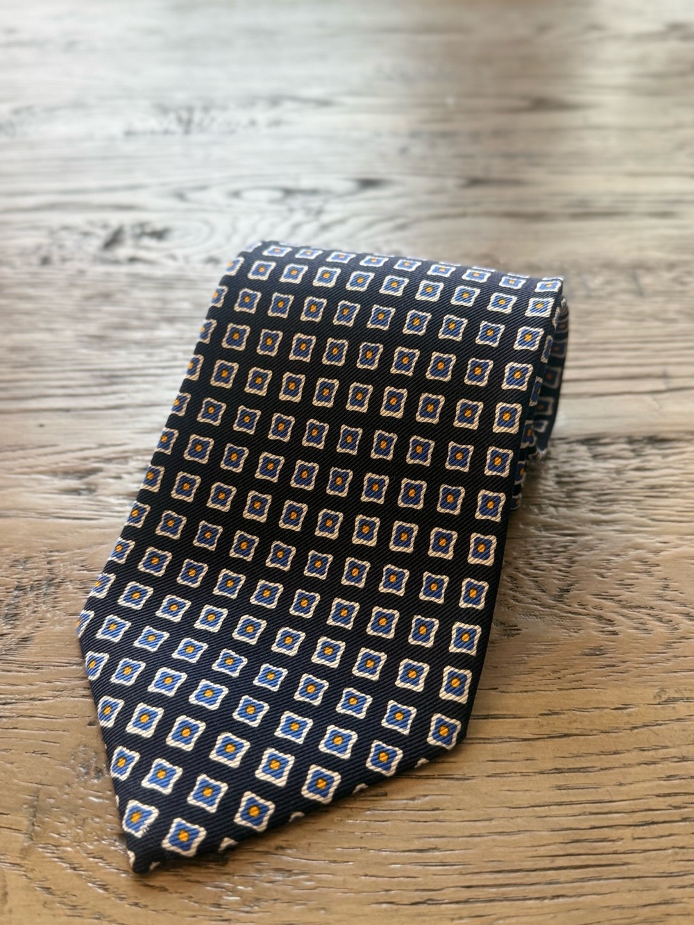 Polo by Ralph Lauren Navy Silk Tie with Yellow & White Medallions